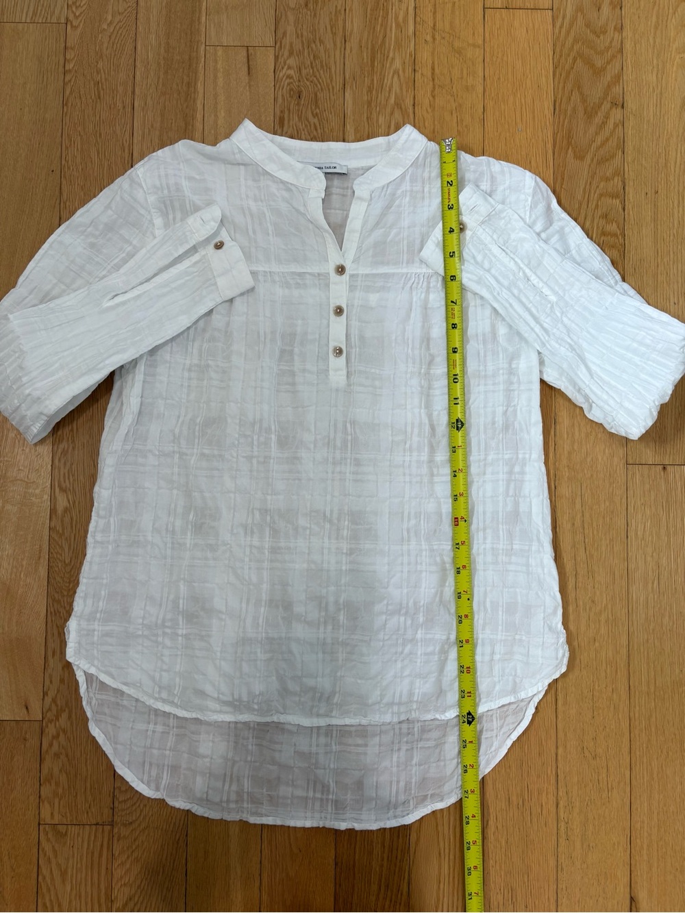 California Tailor White Cotton Gauze Henley Top S Made in USA Crinkle Blouse - Picture 6 of 8